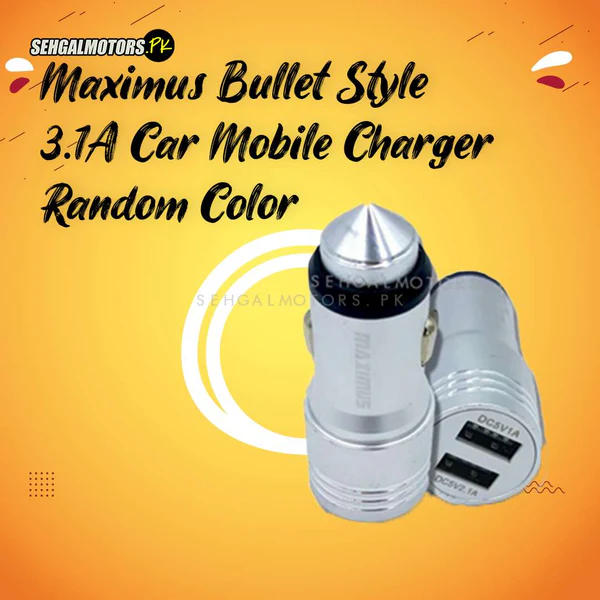 Maximus Bullet Style 3.1A Car Mobile Charger Random Color – 2 USB Ports Car Charger Universal Intelligent Charging Dual USB
